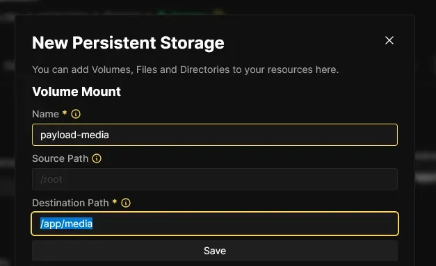 Coolify Persistent Media Uploads