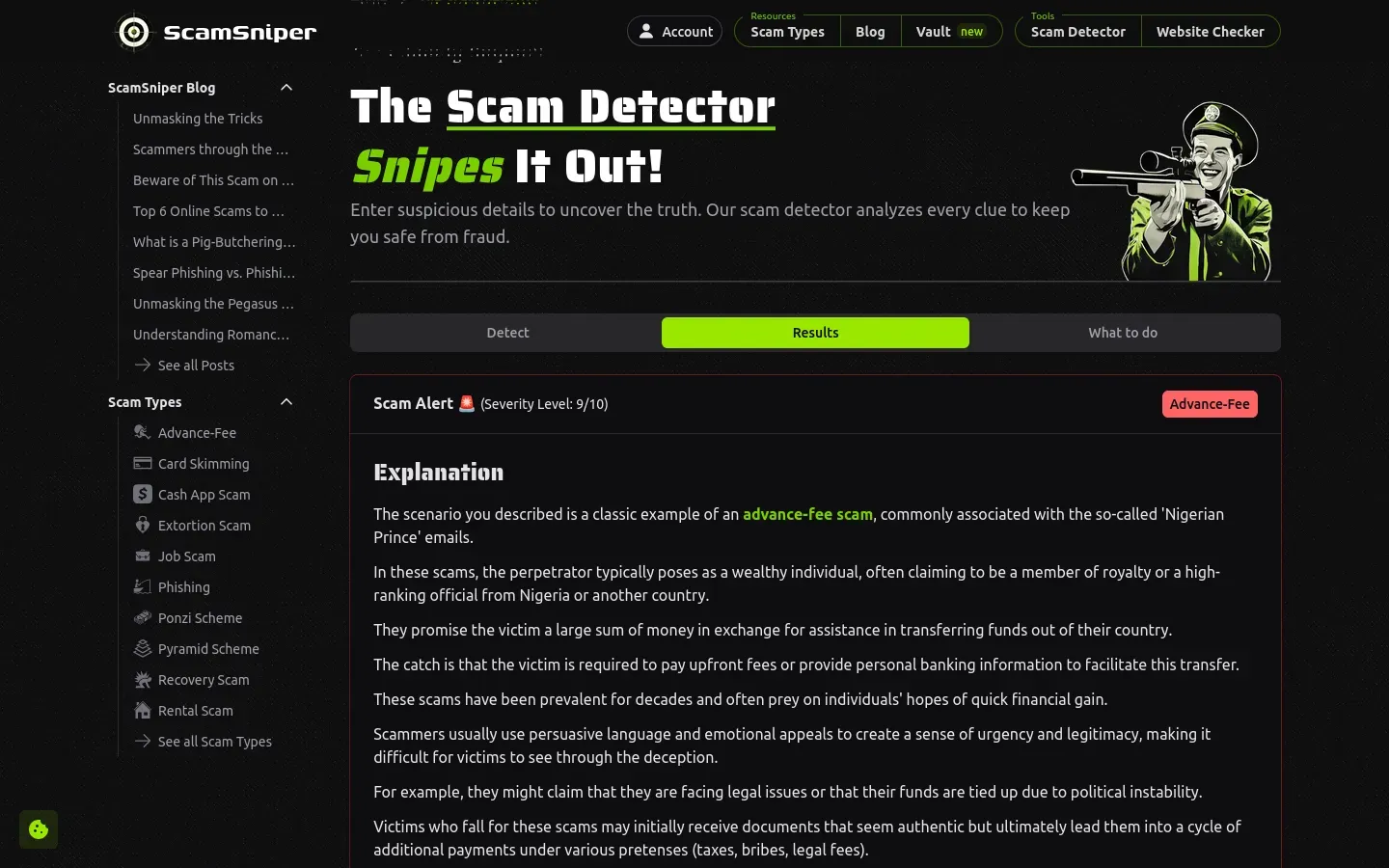Scam Detector result